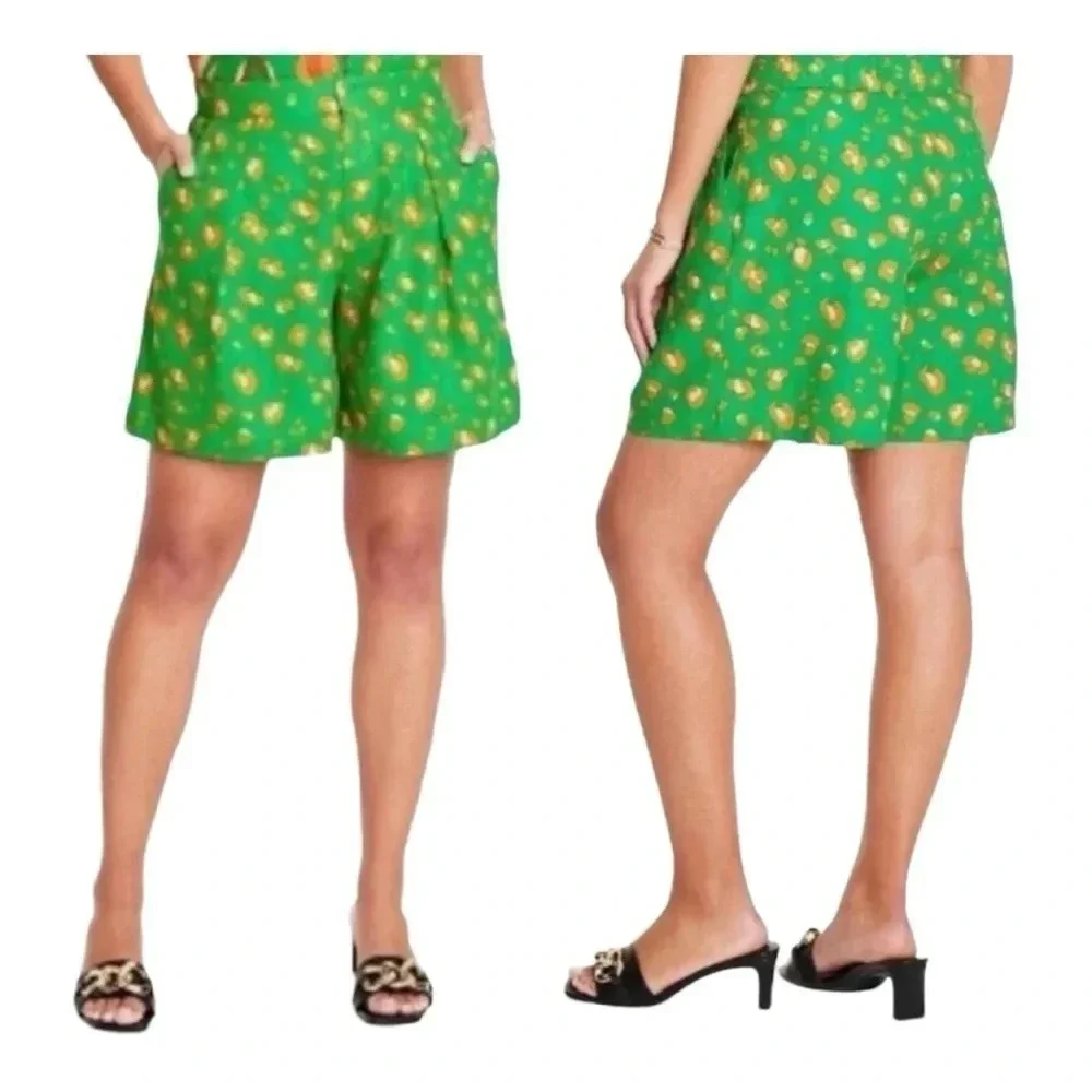 1847. TABITHA‎ BROWN X TARGET LEOPARD PRINT SHORTS LIME GREEN/ORANGE IN COLOR SM